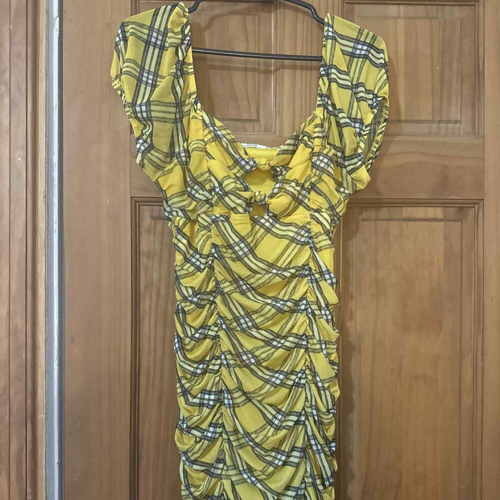 Madden NYC Yellow Plaid Bodycon Dress - Size Medium